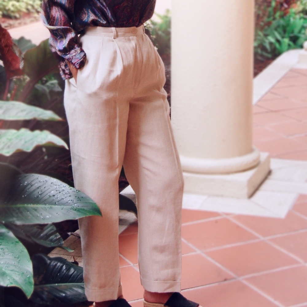 Talbots 100% Stone-Tan Irish Linen Cuffed Pants